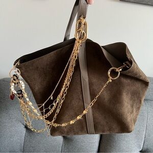 Brown Suede Tote Bag with Gold Chain - Old Navy